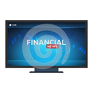 Mass media. Financial news. Breaking news banner. Live. Television studio. TV show.