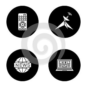 Mass media glyph icons set