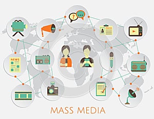 Mass media journalism news concept flat business icons