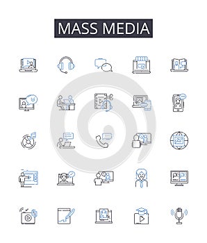 Mass media line icons collection. Adaptation, Deception, Influence, Creativity, Control, Psychological, Persuasion