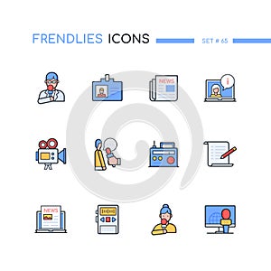 Mass media - modern line design style icons set