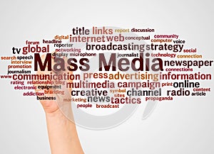 Mass Media word cloud and hand with marker concept