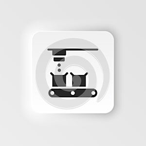 Mass production, conveyor neumorphic style vector icon. Simple element illustration from UI concept. Mass production