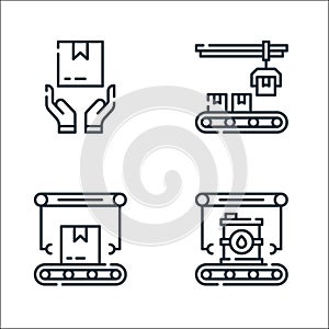 mass production line icons. linear set. quality vector line set such as fuel, box, packages