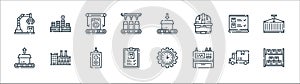 Mass production line icons. linear set. quality vector line set such as warehouse, dashboard, clipboard, unboxing, shipping,