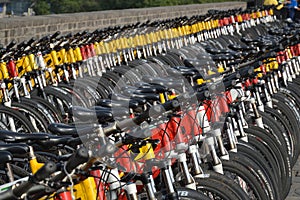 A mass of push bikes on Xian City Wall