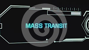 Mass transit neon inscription on black background with car symbol. Graphic presentation. Transportation concept