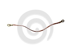 Mass wire of a copper car on an isolated white background. Ground wire automotive.