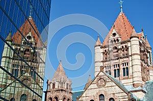 Massachusetts Boston Trinity Church relected on Hancock Tower