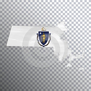 Massachusetts flag and map, transparent background