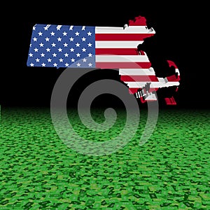 Massachusetts map flag with abstract dollar foreground illustration