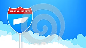 Massachusetts map on road sign. Welcome to State of Massachusetts. Vector illustration.