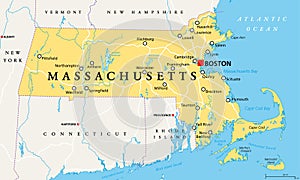 Massachusetts, political map, Commonwealth of Massachusetts, MA