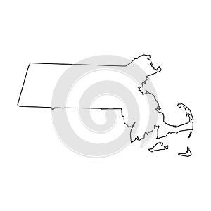 Massachusetts, state of USA - solid black outline map of country area. Simple flat vector illustration