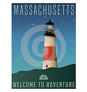 Massachusetts, United States travel poster or luggage sticker