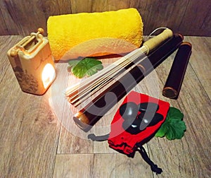Massage accessories for spa, for creole massage and stone therapy ... photo