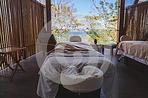 Massage beds in spa or wellness center at beach