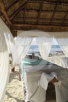 Massage cabana on the beach, sea view