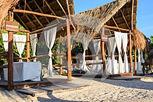 Massage canopies on the beach. Riviera Maya, Cancun, Mexico.