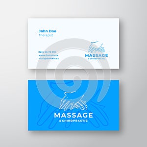 Massage and Chiropractic Abstract Vector Logo and Business Card Template. Massaging Hands Premium Stationary Realistic