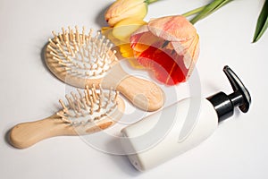 massage comb and hair care products.