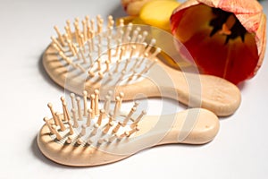 massage comb and hair care products.