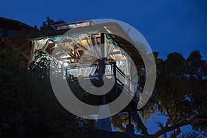 Massage gazebo at night overlooking the sea. Spa massage room on the beach , Thailand