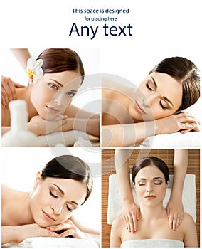 Massage and healing collection. Women having different types of massage. Spa, wellness, health care and aroma therapy.