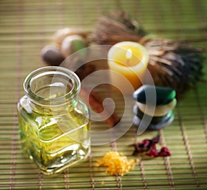 Massage oil in the spa salon