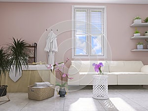 Massage room 3d render, 3d illustration relaxation aromatherapy healthy