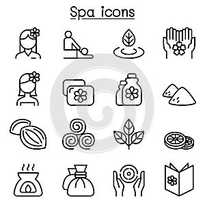 Massage, Spa & alternative therapy icon set in thin line style