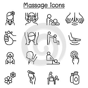 Massage & Spa icon set in thin line style