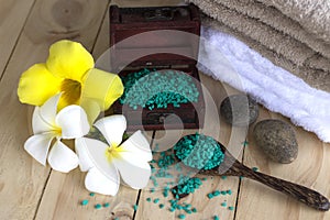 Massage Spa setting over wooden background