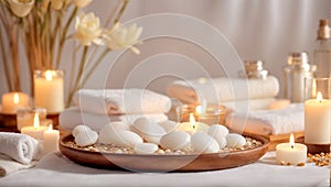 Massage stones, spa concept candles fire