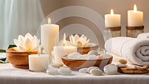 Massage stones, spa concept candles fire relax