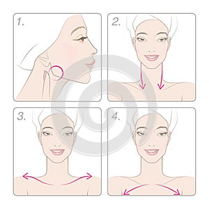 Massage to prevent wrinkles on the neck. Step by step visualised explanation