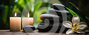 Massages stones and candles. Spa relaxation concept