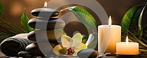 Massages stones and candles. Spa relaxation concept