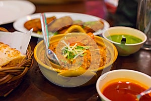 Massaman Curry Served On Table In Restaurant photo