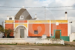 Masseria with Trullo in the countryside, traditional old house and old stone wall