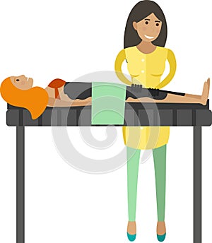 Masseur applying chocolate application to client vector icon isolated on white