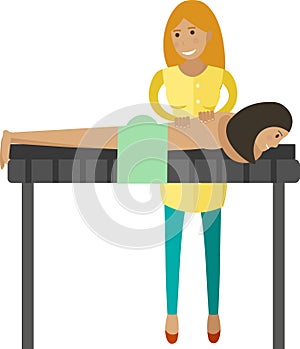 Masseur giving client full body massage vector icon isolated on white