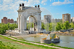 Massive arch of the Volga-Don Water Canal in Volgograd