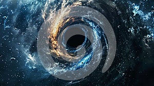 Massive black hole swirling with cosmic gases and debris in the deep expanse of outer space