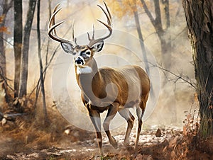 Ai Generated illustration Wildlife Concept of Massive Brow tined Whitetail Buck photo