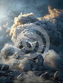 Massive Cloud of Smoke and Steam Rising From the Ground. Generative AI.