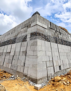 Massive Concrete Block Wall Under Construction