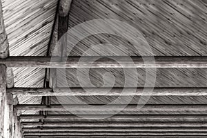 The massive construction of a wooden roof with floors