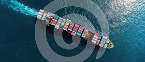 The massive container ship navigating through the vibrant blue ocean waters. AI generated image