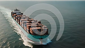 Massive Container Ship Sailing on the Open Sea